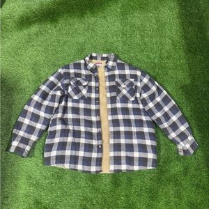 Wrangler Sherpa Lined Flannel Jacket - Blue Plaid - Size Large